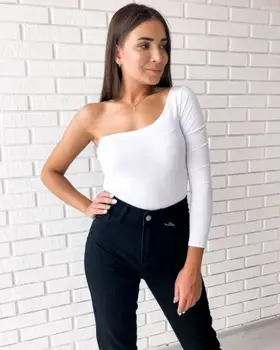 

Женское красивое модное боди на одно плечо белое New Весна Лето 2020 Российское производство Доставка из России Emberens