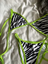 Las mujeres conjuntos de Bikini estampado de cebra verde neón de vacaciones de playa de ocio 2 piezas Sexy traje de baño de trajes G String Thong Tops Halter para mujer traje de baño