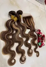 Ali Coco-mechones de pelo brasileño con degradado, extensiones de cabello humano Remy de color resaltado con cierre, P4/30