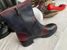 Boots Women Motorcycle-Boots Socofy Shoes Vintage Autumn Winter Genuine-Leather Mujer