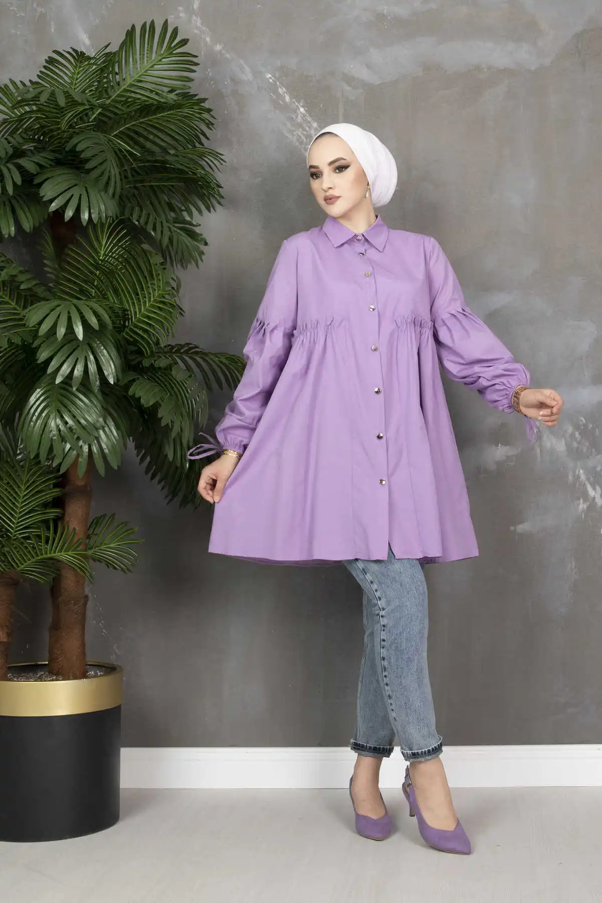 

Ballon Sleeve Women Muslim Tunic Long Shirt Spring Tops Islam Eid Ramadan Dubai Abaya Turkey Store Modest Dresses Veil Clothing