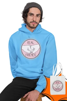 

Angemiel Wear Real Friends Tokalaşan Friends Blue Men 'S Hooded Sweatshirt Bags Kombin