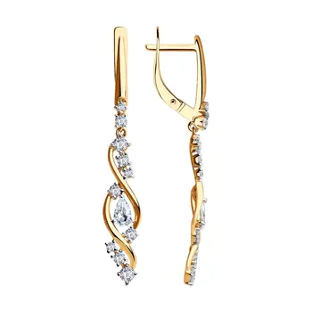 

Sokolov drop earrings with stones in gold with cubic zirconia, fashion jewelry, 585, women's male, long earrings