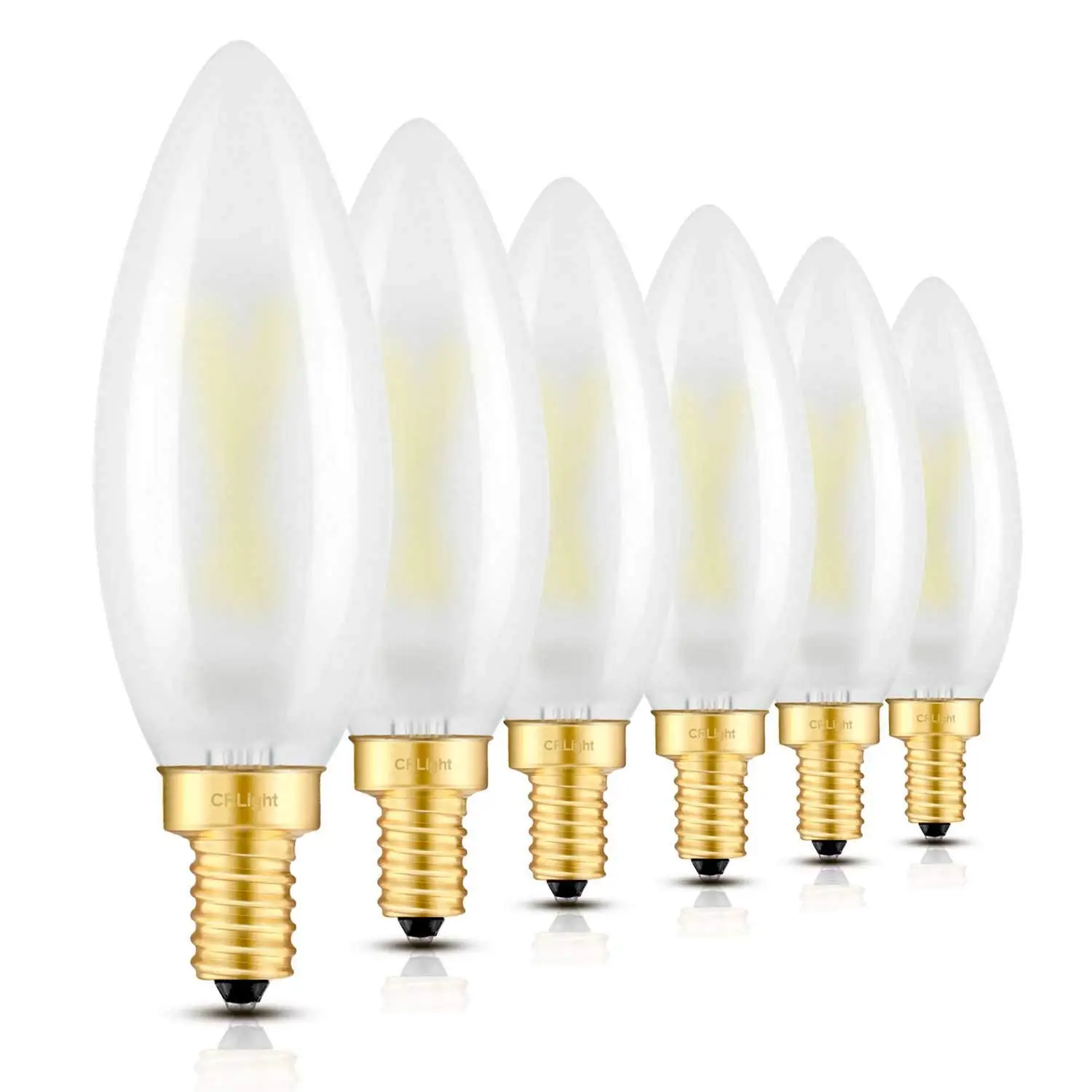 

2W 25W Equivalent E12 Base Dimmable LED Candle Bulbs, B10 Clear Glass Torpedo Shape Bullet Top, 360 Degrees Beam Angle, 6 Pack