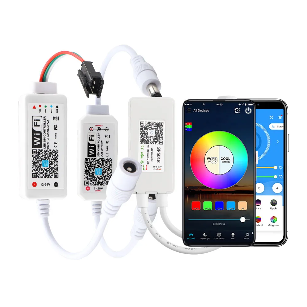 DC 5 в 12 В 24 светодиодный SPI контрольный Лер WS2811 WS2812B адресуемый пиксель Мини WiFi