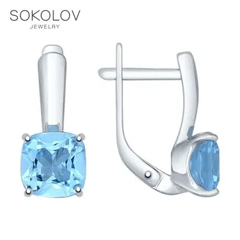 

Drop Earrings with stones SOKOLOV Silver Blue Topaz, fashion jewelry, silver, 925, women's male, long earrings