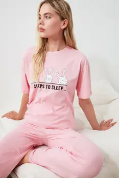 

Trendyol Pink Mottolu Knitted Pajamas Set THMAW21PT0317