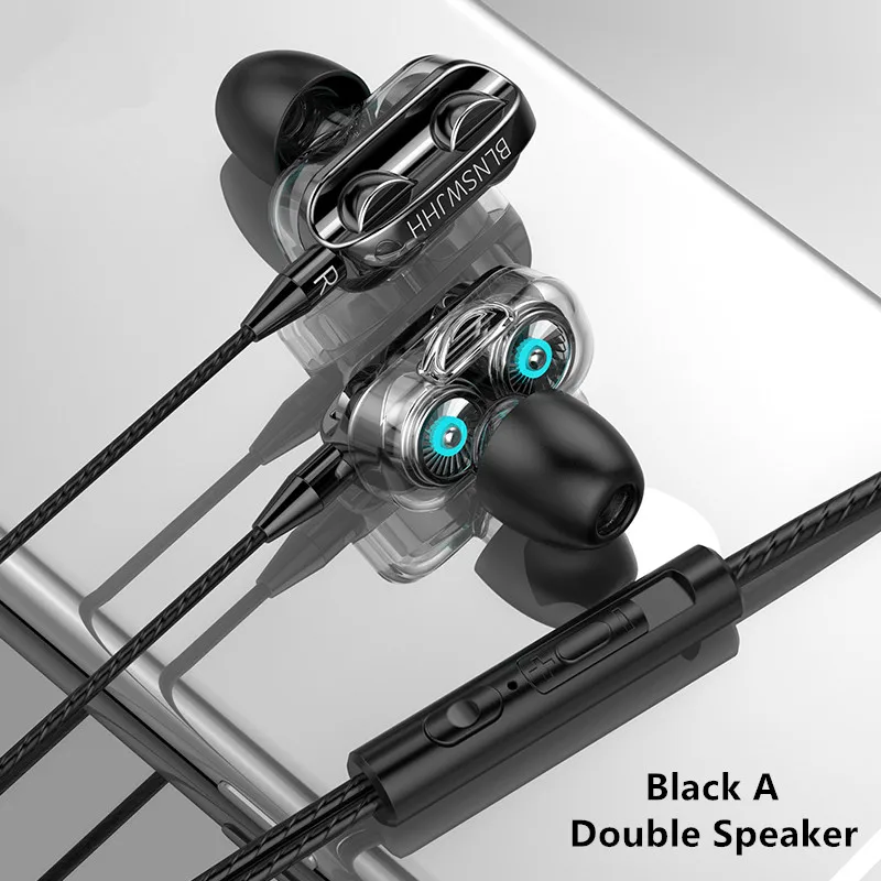 Black A Новые проводные наушники, двойные наушники для водителей с микрофоном, регулятор громкости, стерео, басовые наушники для iPhone, samsung, Xiaomi, huawei, гарнитуры - Цвет: Black A
