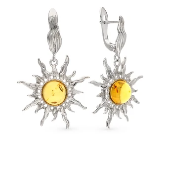 

Silver earrings with amber sunlight sample 925