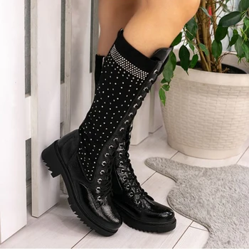 

Aliz Black Patent Leather Suede Women 'S Postal , Postal Style, 2021 Fashion, Unique Pattern, Autumn Winter, comfortable Casual High Quality