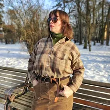 Plaid Shirt Tops Long-Sleeve Office Women Coat Loose Ladies Karsany And