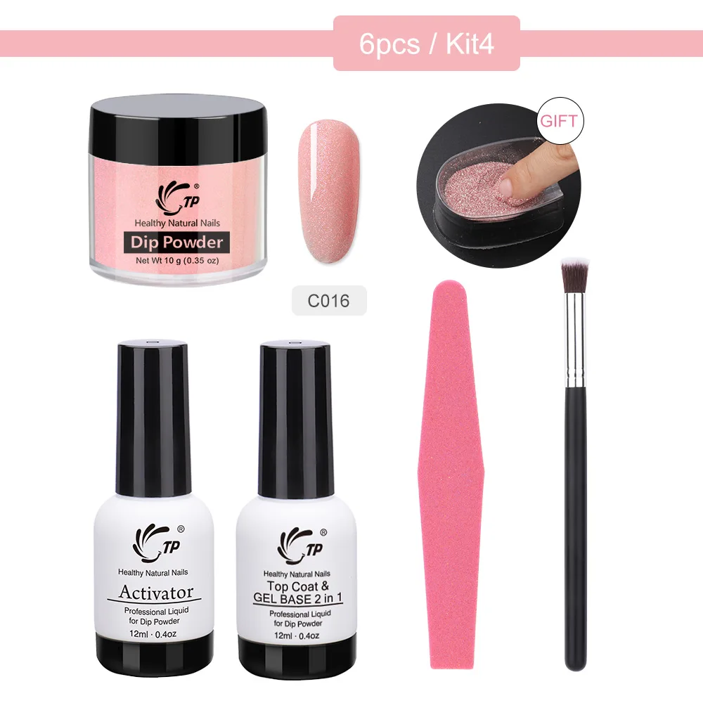 Kit 4 TP 10g 6 шт./компл. ногтей кружевные шелковые трусики перламутрового оттенка погружения лоток для порошка кистей файл, украшенное мозаикой из драгоценных камней, 12 мл Топ базовый гель активатор статер декоративная пыль ящик для инструментов - Цвет: Kit 4