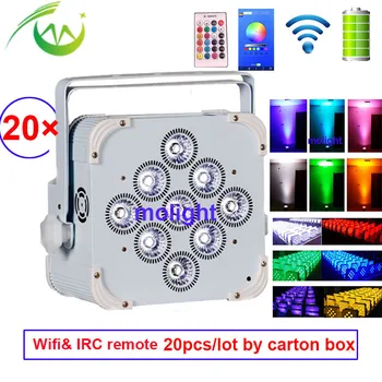 

20pc/lot lWireless Dmx Battery Uplighting 9*18W RGBWA UV DJ Par Stage Equipment 6in1 Disco Par Lights for Party Club Weddings
