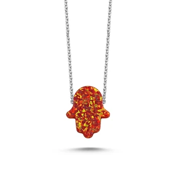 

Silver 925 Sterling Red Opal Fatma Master Hand Necklace