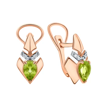 

Silver earrings with хризолитом and cubic zirconia sunlight sample 925