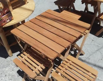 

Foldable Wooden Stool and Picnic Table Set Folding Table