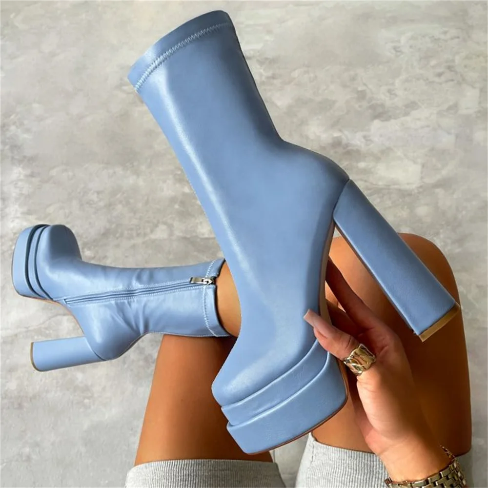 

High Heel Woman Boots 2022 Winter Devil Punk Platform Shoes Plus Size Head Side Zipper Fashion Side Zipper Solid Low Boots