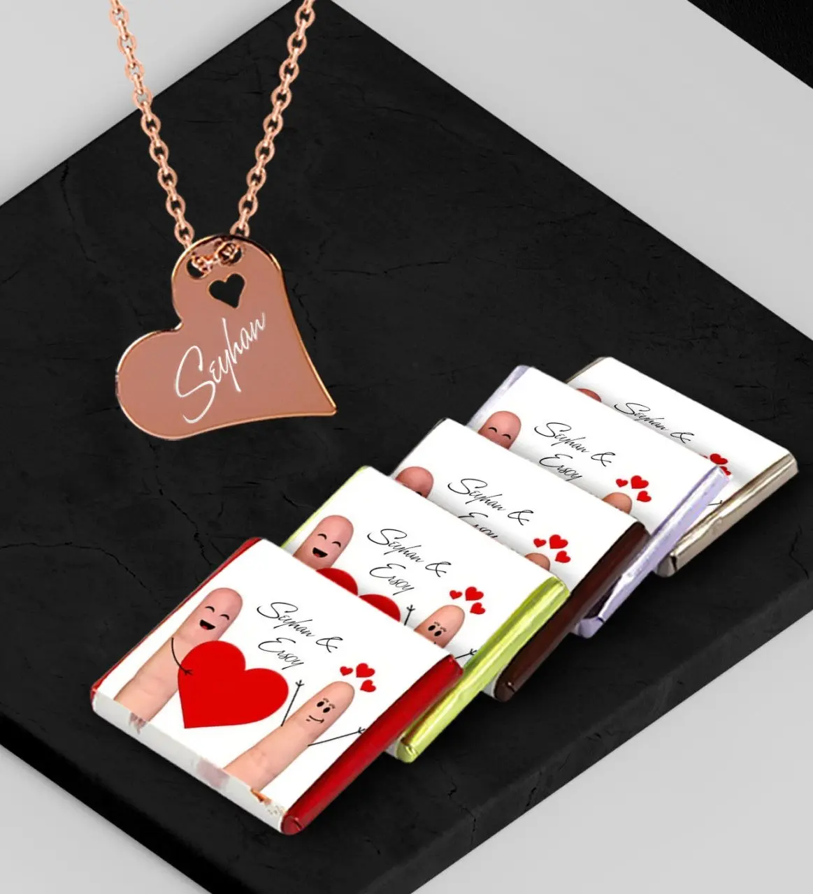 

Personalized Valentine Rose Heart Necklace If You Would to the Tune of Chocolate Set-88