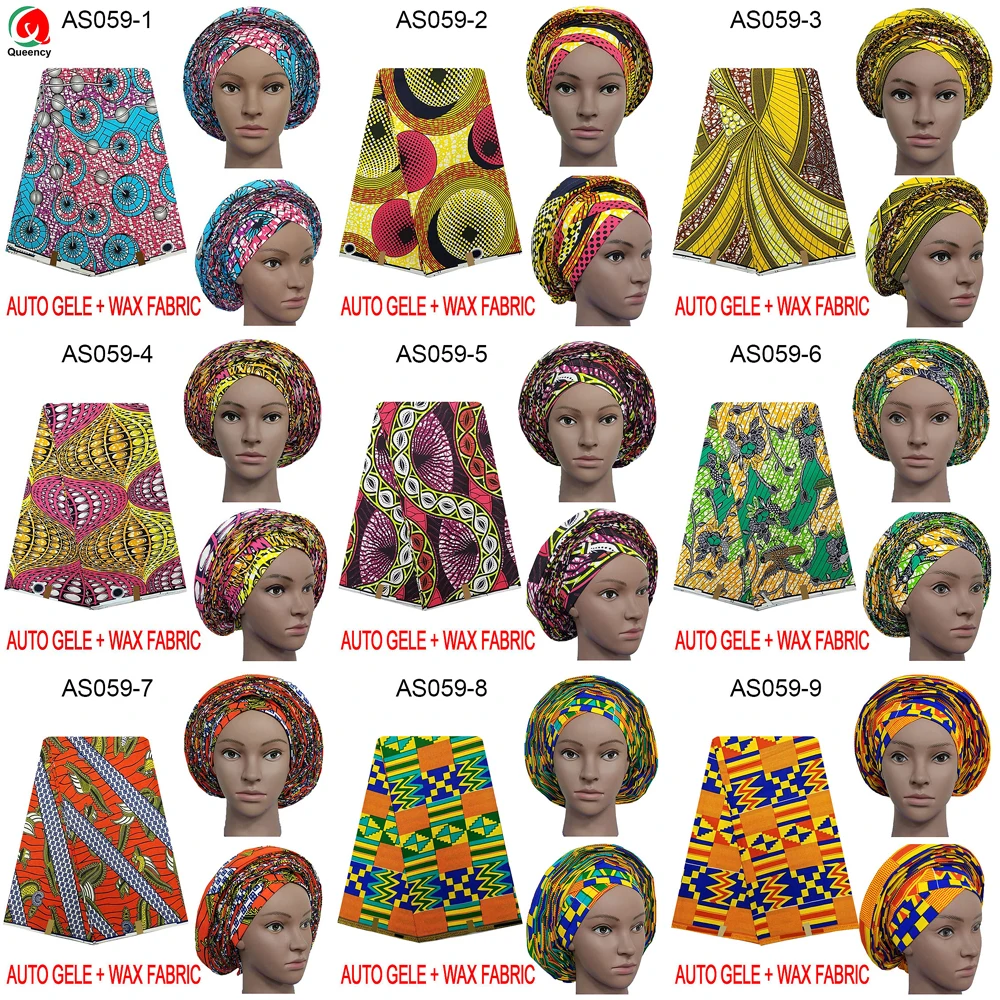 AS059 DHL-Queency красивый африканский уже сделанный Анкара авто-геле головной убор матч 6 ярдов Анкара ткань набор для леди