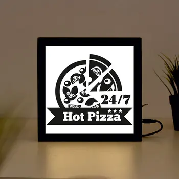 

Hot Pizza Handcrafted Wooden Light Box Sign for Home, Restaurant, Coffee Shop Business Signage