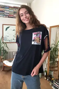 

Trendyol Printed Cut Out Detail Loose Mould Knitted T-Shirt TWOSS20TS0803
