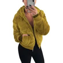 3XL размера плюс, пушистая Женская куртка, пальто из искусственного меха, с капюшоном, с вырезом, с длинным рукавом, на молнии, в рубчик, Повседневная теплая верхняя одежда, женский короткий топ