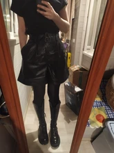 2020 Winter New Women Orange Color PU Bermuda Shorts Faux Leather Belted Shorts