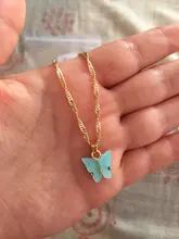 Butterfly Necklace Pendant Gold Acrylic-Color Trendy Sweet Women Clavicle-Chain Gift