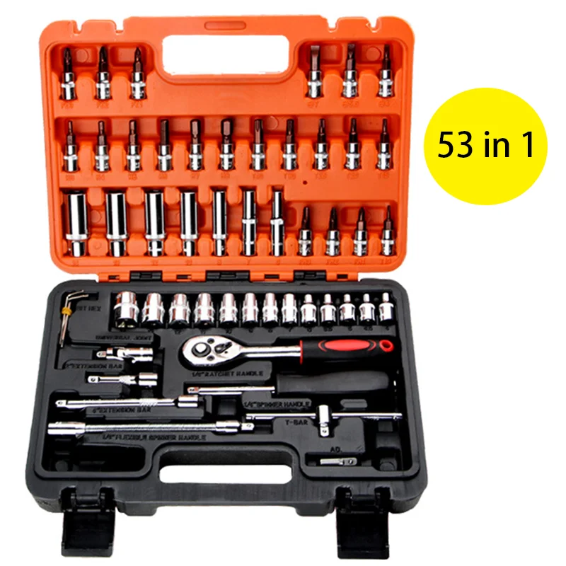 

53 in 1 Hand Tool Set Wrench Set Screwdriver Kit Car Bicycle Motorbike Repair Electronic Products Fix Tools Set