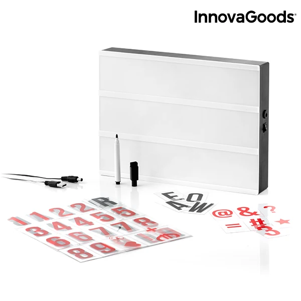 Comprar Innovagoods Lampara LED Pila Decorativa Pantalla de Cinema Casera LightBox Blanco Recoratorio Tamaño A4 con 90 Letras Llaveros DIY Mini Lamp Luz Nocturna USB Decoración Lampara de Noche Hogar Navidad Halloween 2019