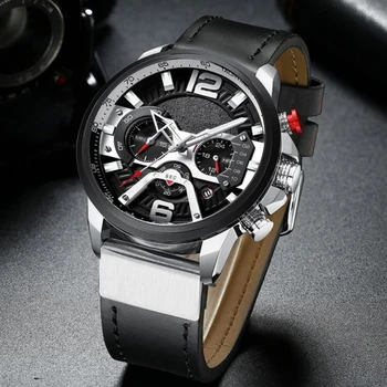 

Casual Sport Watches for Men Blue Top Brand Luxury Military Leather Wrist Watch Man Clock Fashion Chronograph Wristwatch