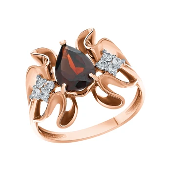 

Gold ring with cubic zirconia and Garnet sunlight sample 585