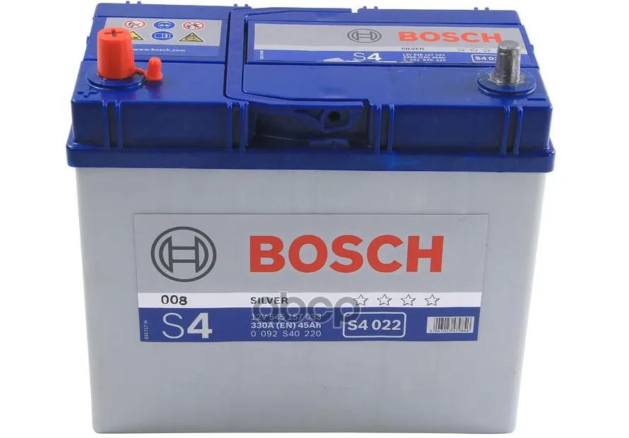 Акб Bosch S4/12v 45ah 330a(D238 X D129 X H227)(-) 0092s40220 Bosch арт. 0092S40220