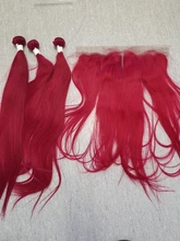 Hair-Bundles Lace-Closure Human-Hair 99J Burgundy Euphoria Straight Brazilian 13x4 