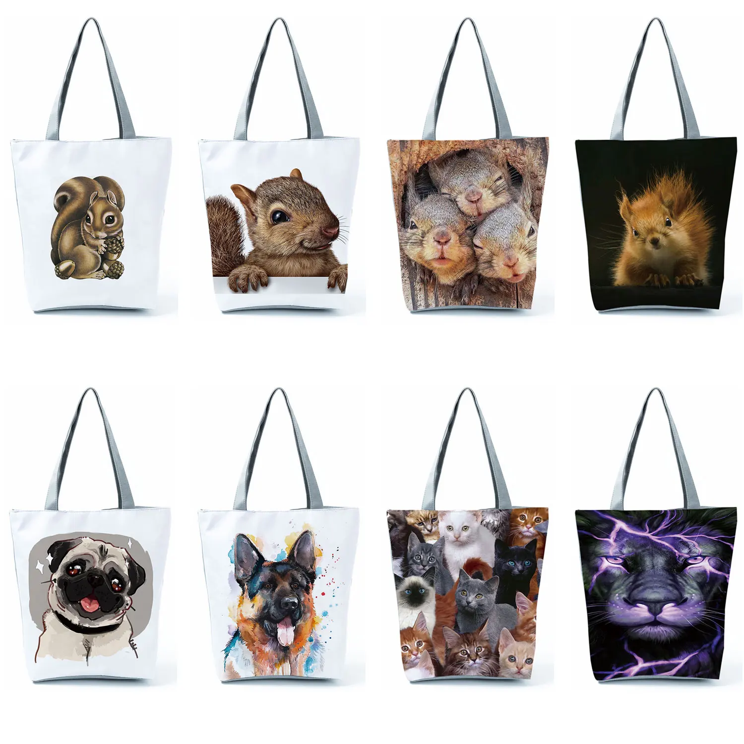 

Squirrel Animal Graphic Shoulder Bags Portable Hand Bag Cute Puppy Pet Eco Reusable Shopping Bag Totes For Work Office Handbags