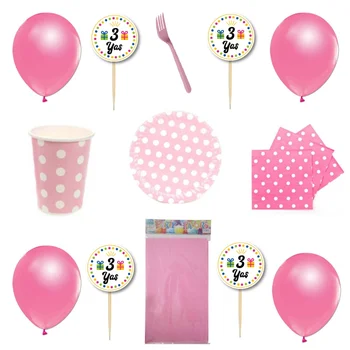 

3 years old Female Child Pink Party Supplies Kit 40 Personality
