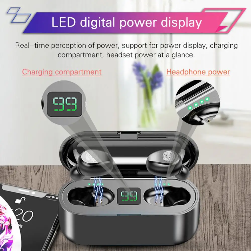 Mini Invisible Earphones TWS 2000mah Sport LED Power Digital Display all Bluetooth-enabled devices and mobile phones
