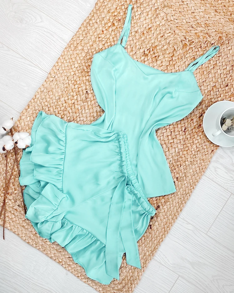 Waliicorners Pajamas With Shorts Skirts Ruffle Sets Pajama Nightwear Spaghetti Strap Pijama Satin 9 Uf0fc994fbf9b44dabb2bf4e768a88fb9s