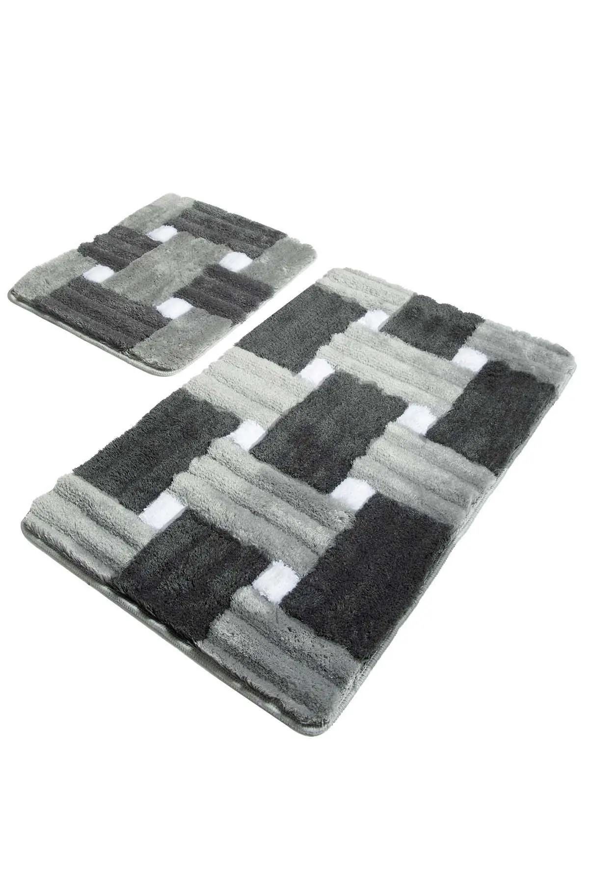 

Bath Mats Non Slip Anti Mould Mats Non Slip Anti Mould Piazza Gray 2'Li Set 60X100 Cm- 50X60 Cm
