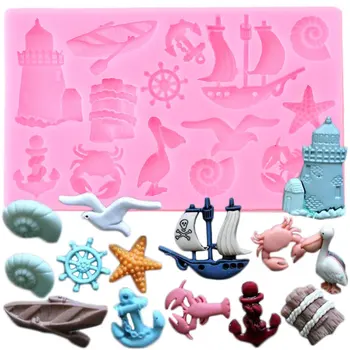 

Sea Animals Sailboat Silicone Molds Ocean Series Anchor Fondant Molds DIY Cake Decorating Tools Candy Chocolate Gumpaste Mould