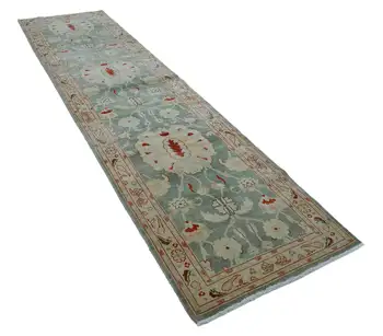 

90x356 Cm Beige Handmade Oushak Runner Rug-3x12 Ft