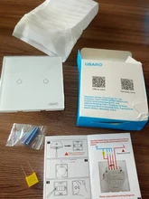 UBARO-Interruptor táctil AC100-240 europeo, panel LED de alimentación de pared de cristal templado en blanco y negro, 1/2/3 entradas