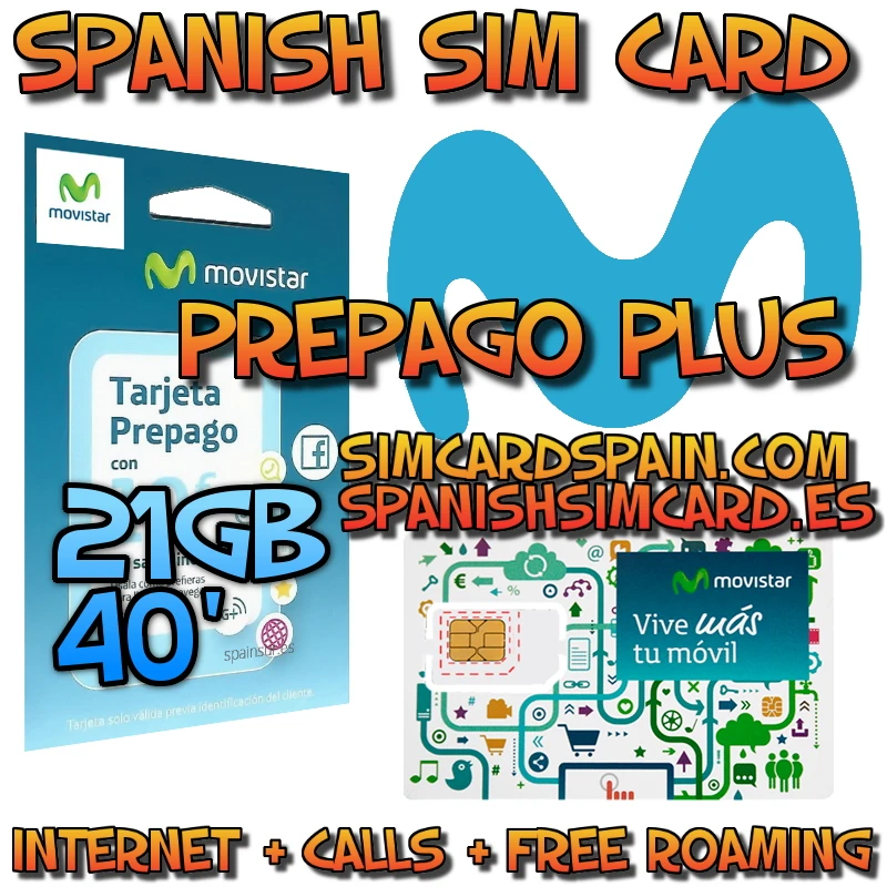Movistar Carte Sim Prepago Plus Pour Espagne, 21 Go Prépayée, 4g + Espagne, Ue