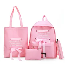 

4Pcs/Set Lace Up Decor Large Capacity School Bags Pencil Case Tote Set 15.6-inch Laptop Backpack Unisex Travel Casual Rucksack