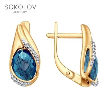 

Drop Earrings with stones SOKOLOV gold with Topaz and cubic zirkonia fashion jewelry 585 women's male, long earrings