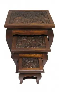 

Set of tables with carved table top