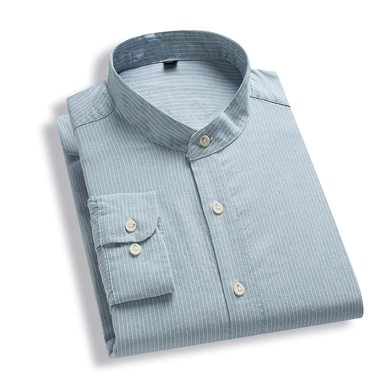 Men's Casual Pure Cotton Stripe Oxford Mens Shirts White Long Sleeve Chemise Homme Slim Fit Male Fashion Design Blouse