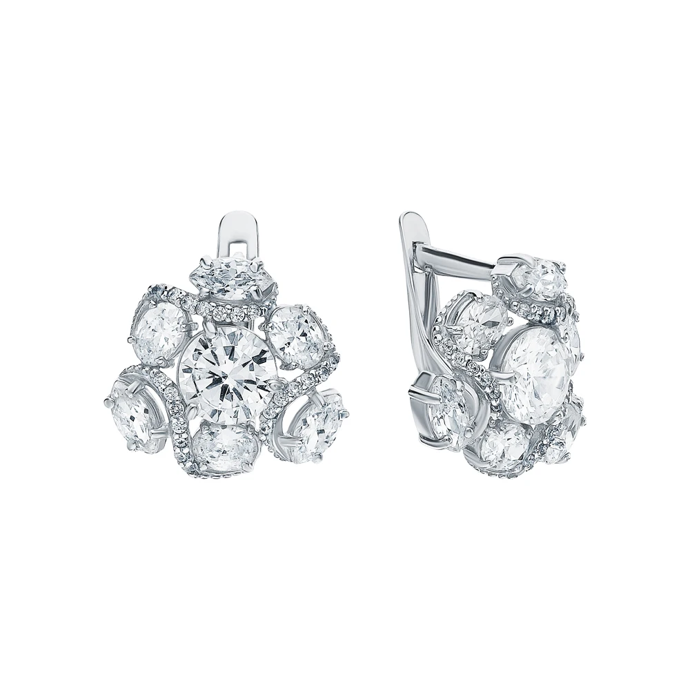 Silver earrings with cubic zirconia sunlight sample 925 test | Украшения и аксессуары