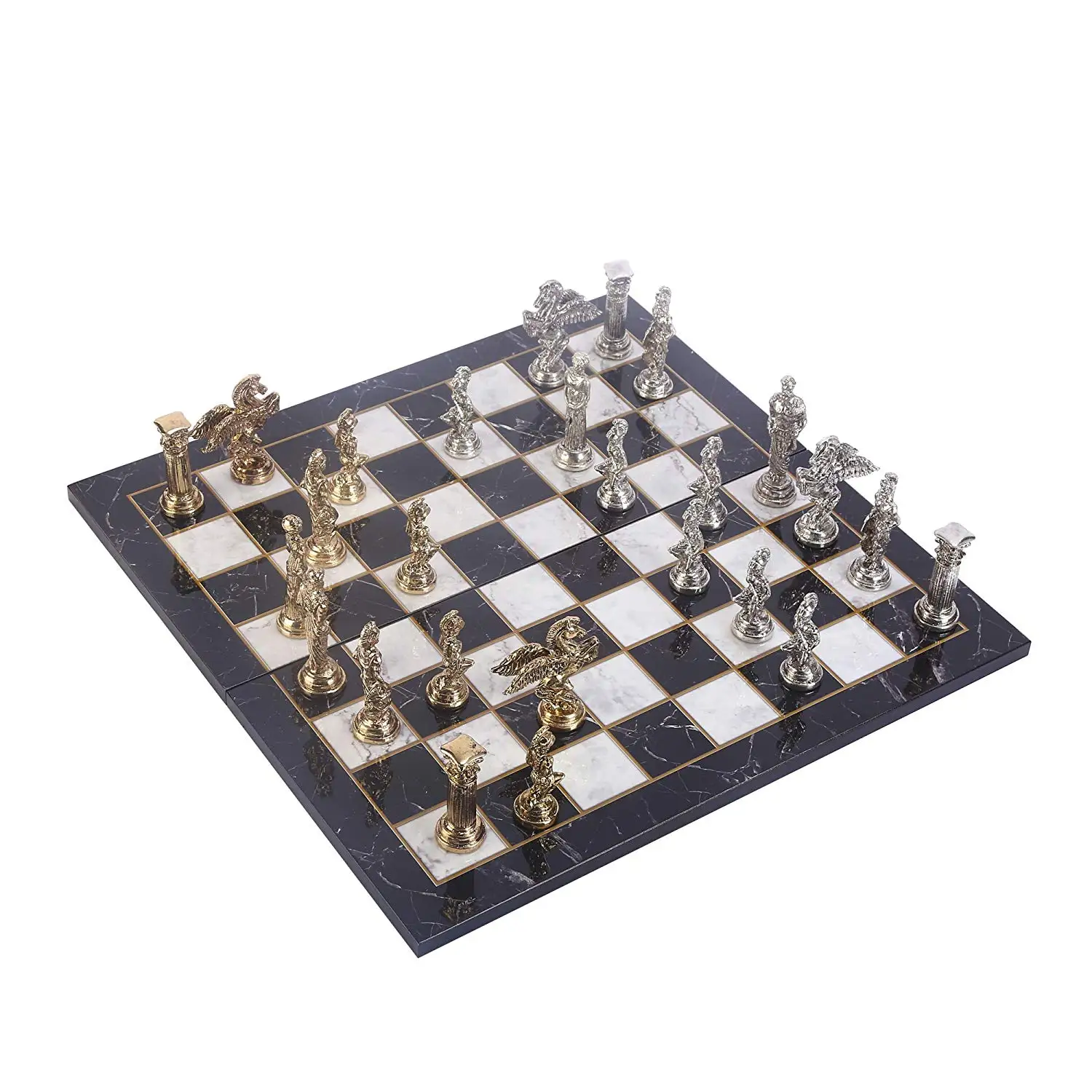 Mythologic Pegasus Figures Metal Chess Set for Adult Handmade Pieces and Marble Design Wood Board King 9.5cm | Спорт и развлечения