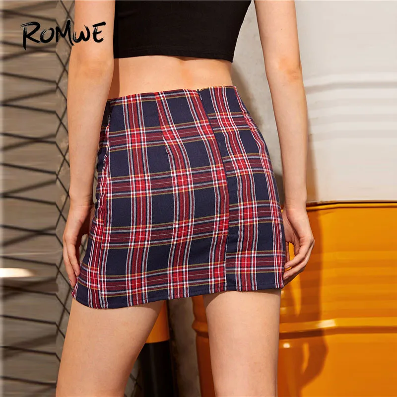 ROMWE Sheath Random Plaid Side Slit Skirt Summer Side Slit Plaid Skirt A Line Mid Waist Mini Skirt Women Kawaii Skirts Clothing ROMWE Sheath Random Plaid Side Slit Skirt Summer Side Slit Plaid Skirt A Line Mid Waist Mini Skirt Women Kawaii Skirts Clothing